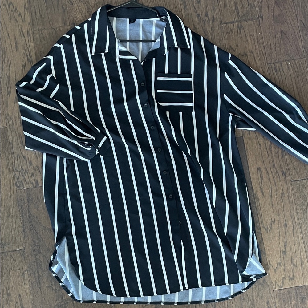 Black and White Striped Button-Up dress